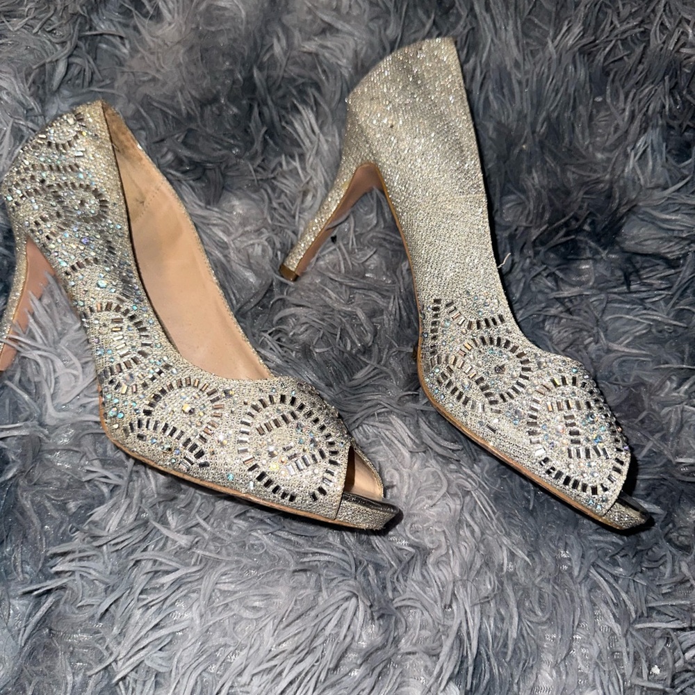 Elegant Silver Peep-Toe Heels